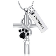 Cross Urn Cremation Jewelry for Pet Ashes, Paw Print Necklace for Women & Men, Includes Funnel Filler Kit – Compatible with Pet Ashes