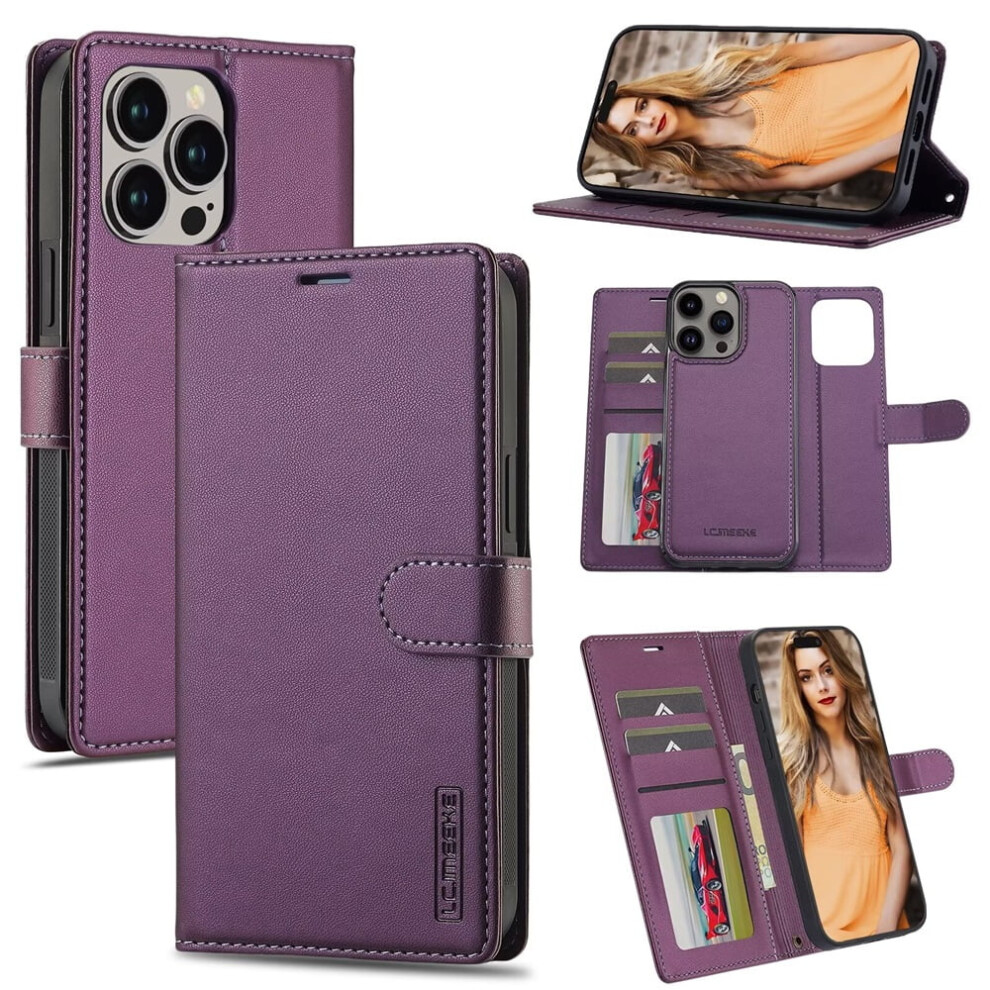 Lc.imeeke 2-In-1 Detachable Wallet Case For Iphone 16 Pro 6.3", Rfid Blocking, Shockproof, Wrist Strap, Â Compatible With Iphone 16 Pro Purple 9327961815728