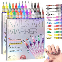 Waterproof Nail Art Pen Set, 12 Colors, 0.5mm Fine Tip, Quick-Drying – DIY Salon-Worthy 3D Nails at Home