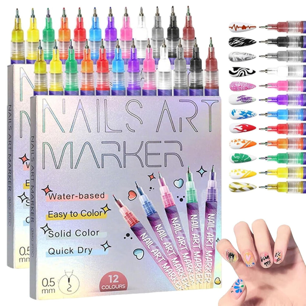 Waterproof Nail Art Pen Set, 12 Colors, 0.5mm Fine Tip, Quick-Drying â DIY Salon-Worthy 3D Nails at Home