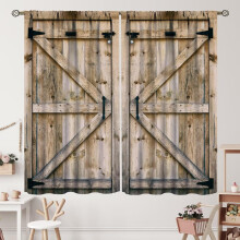 Rustic Farmhouse Barn Door Curtains, Blue Grey Wooden Plank Design, Rod Pocket, 2 Panels 52x84 Inch, Compatible with Barnwood Style