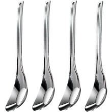 MIUPOO Thickened Stainless Steel Soup Spoons, Asian Flat Spoons for Ramen & Noodles, 4 pcs, 1.57 in, Silver