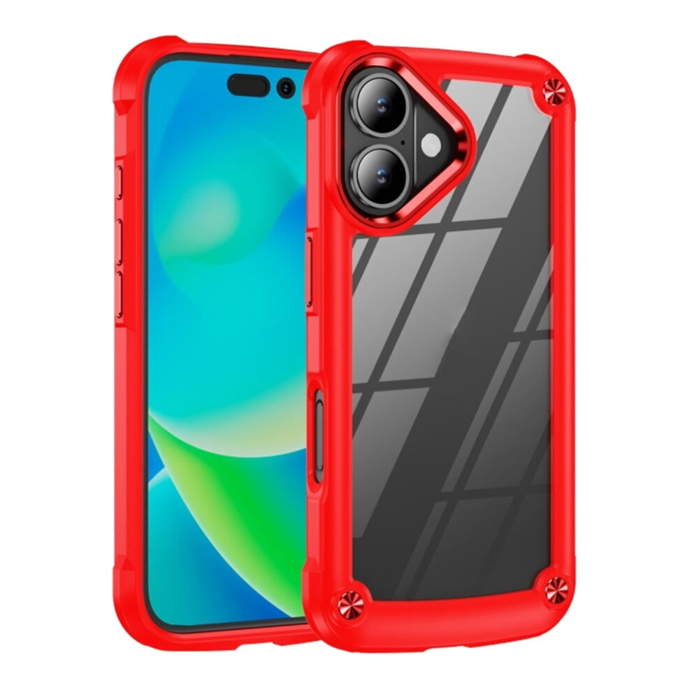 Iphone 16 (6.1") Case Â Four-Corner Airbag, Electroplated Alloy Lens Protection, Hard Clear Scratch-Resistant Back, Red 9327961817302