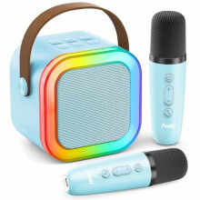 Mini Karaoke Machine for Kids & Adults – Portable Singing Speaker with 2 Wireless Mics, Birthday Gift for Girls 4-12+ Years (Blue)