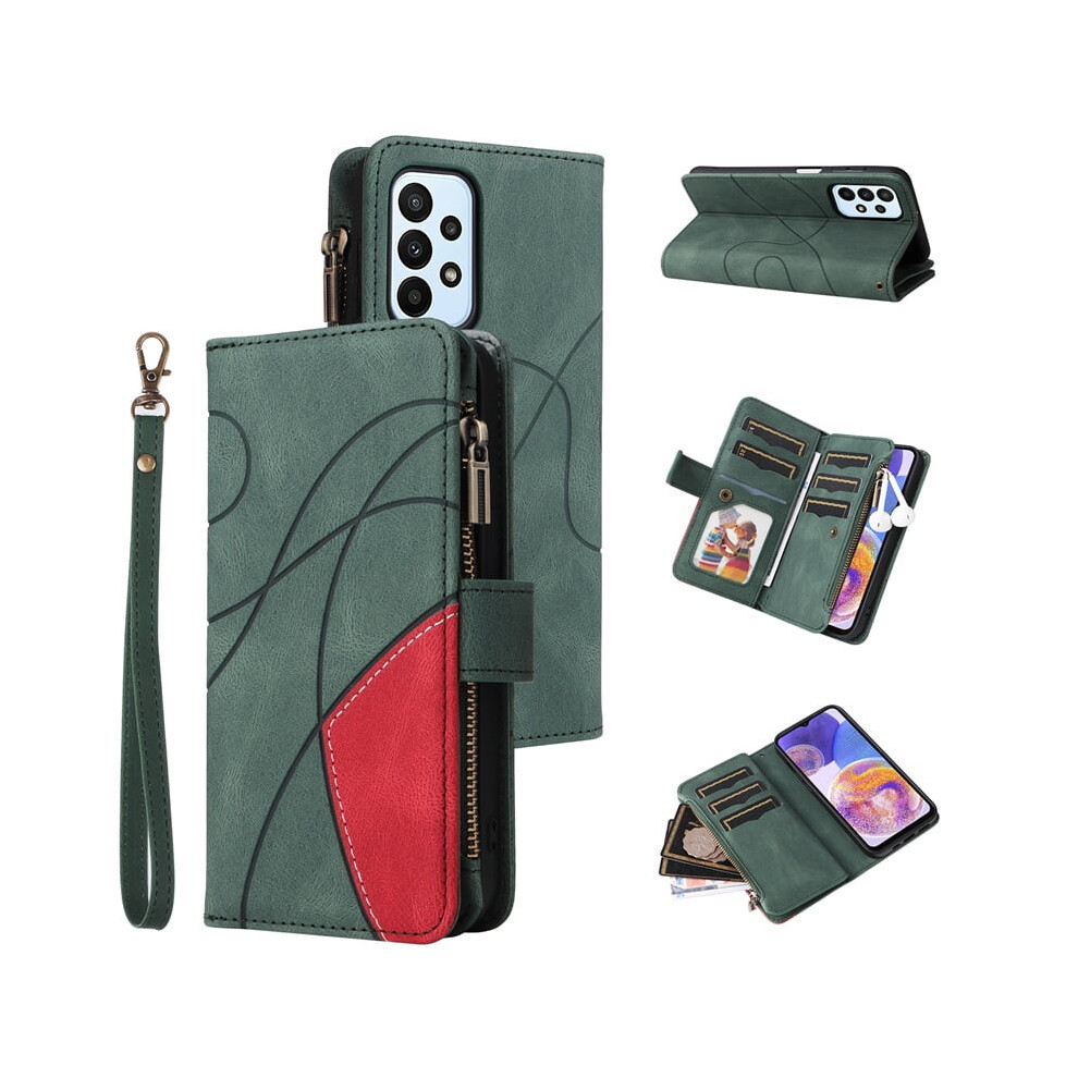 Samsung Galaxy A23 5G Wallet Case Â 9-Card Holder, Zipper Pocket, Magnetic Pu Leather Folio With Wrist Strap, Green 9327961818507