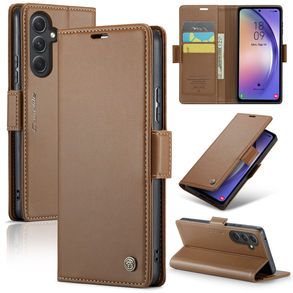 Caseme Leather Wallet Case For Compatible With Samsung Galaxy A54 5G Â Rfid Blocking, Magnetic Clasp, Kickstand, Brown 9152228666863