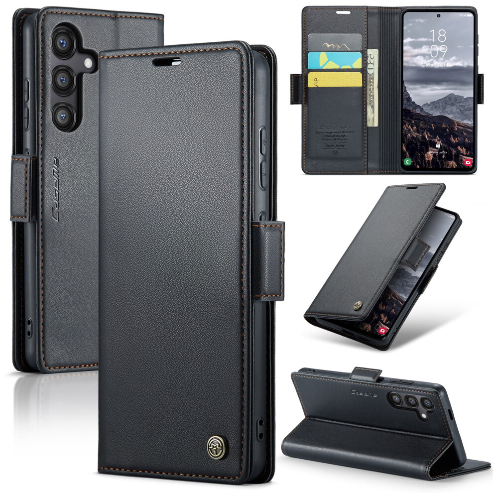 Caseme Leather Wallet Case For Compatible With Samsung Galaxy S24 Fe 5G Â Rfid Blocking, Magnetic Clasp, Kickstand, Black 9152228668744