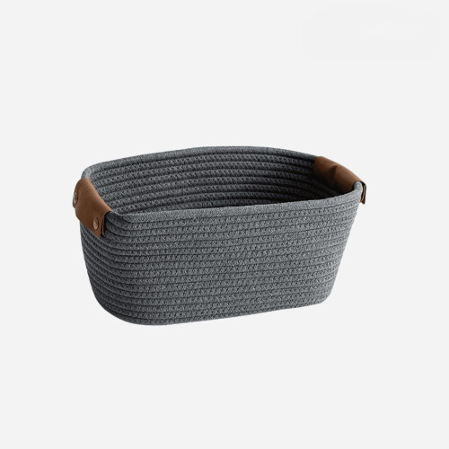 Cotton Woven Basket with Leather Handle 1 Pack