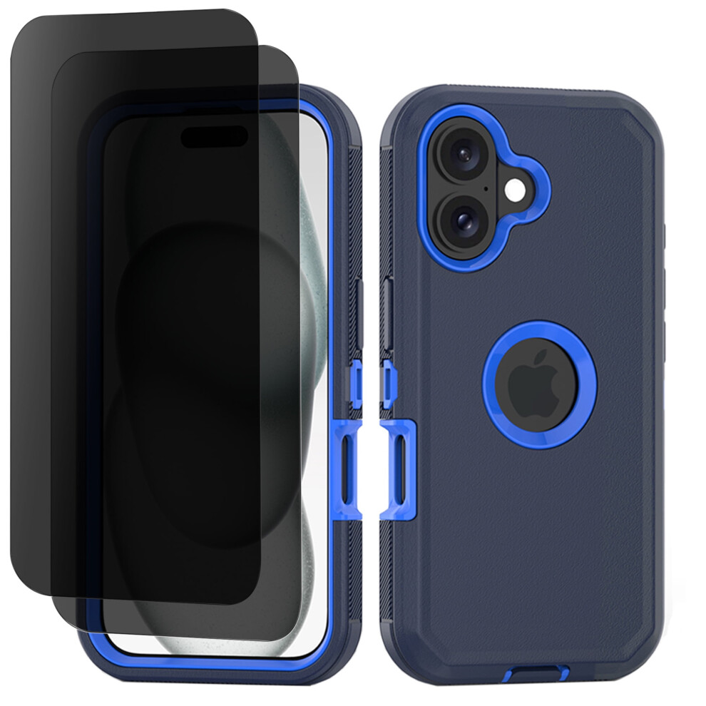 Phone Case For Compatible With Iphone 16 Heavy Duty Shockproof Dustproof Case With Privacy Screen Protector Tempered Glass, Dark / Blue 9152228669949
