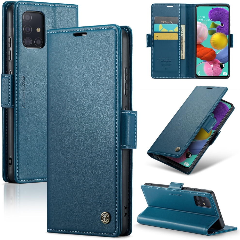 Caseme Leather Wallet Case For Compatible With Samsung Galaxy A51 4G/M40s Â Rfid Blocking, Magnetic Clasp, Kickstand, Blue 9152228670112