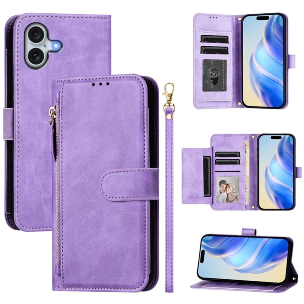 Leather Wallet Case For Iphone 16 Plus (6.7") Â Multi-Card Slots & Zipper, Compatible With Iphone 16 Plus Red 9152228670594