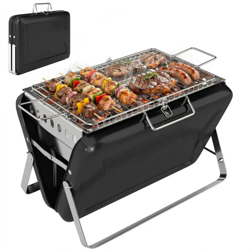 Outsunny Outsunny Folding Charcoal BBQ Grill, Portable with Tilting Grate Black 1