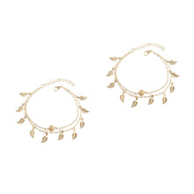 2Pcs Women Anklet Bracelet Golden Ankle Chain Elegant Layered Design