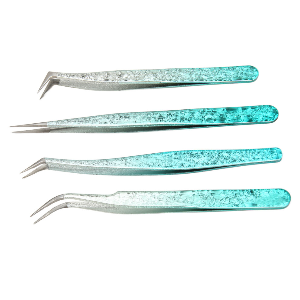 4PCS Eyelash Extension Tweezer Set, Straight & Curved Tips, Lightweight