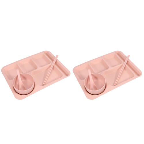 2Ensembles Bols Assiettes En De Blé Rose Pour Repas Sains