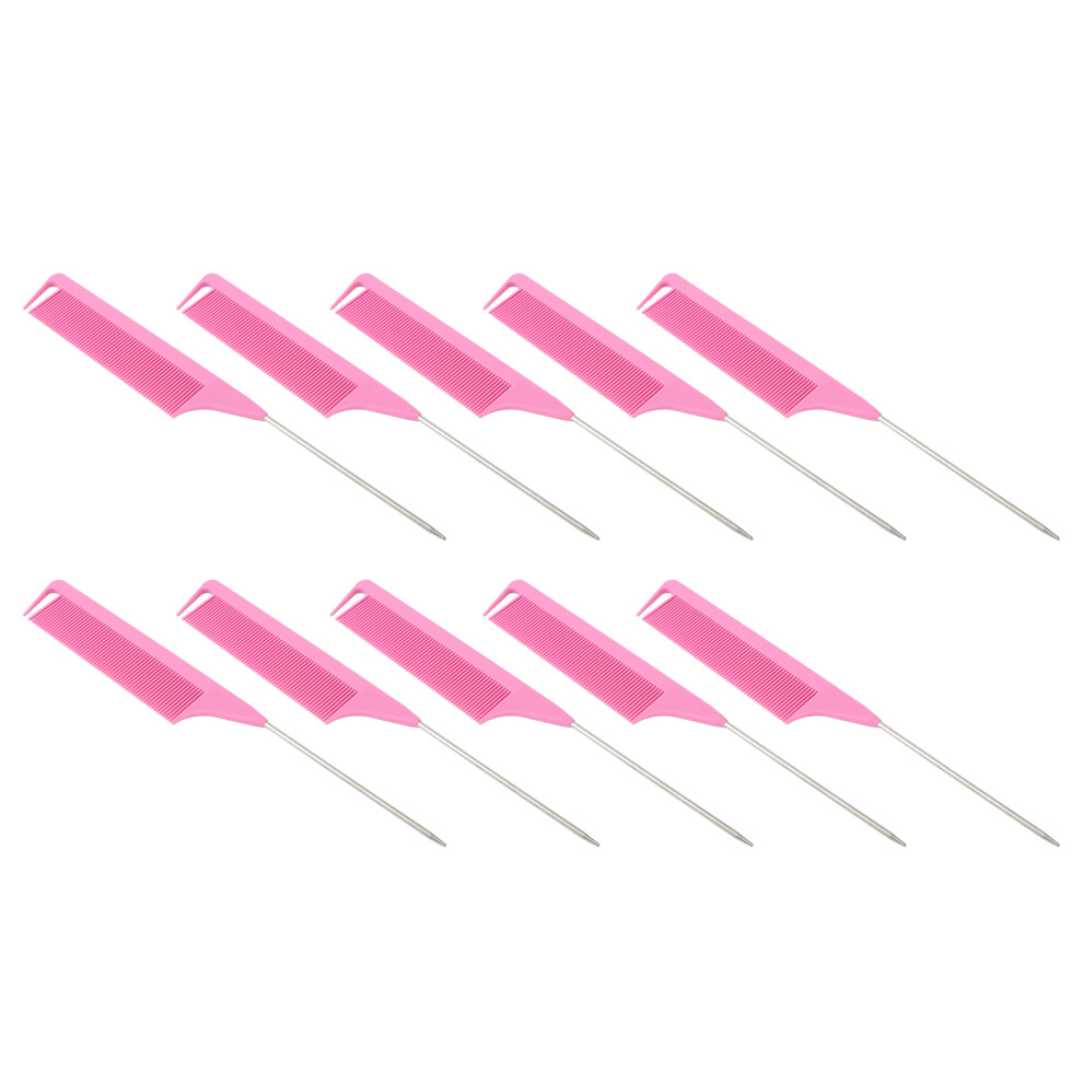 10pcs Fine Teeth Rat Tail Combs, Static-Free Hair Parting, ABS & Alloy