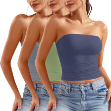 Conjunto de 3 piezas de ropa interior moldeadora para mujer: tops palabra de honor, fruncidos, sujetador incorporado, estilo casual, color azul