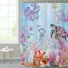 Cortina de chuveiro com estampa de tartaruga marinha divertida, ideal para o verão, feita em poliéster impermeável. Decoração infantil elegante