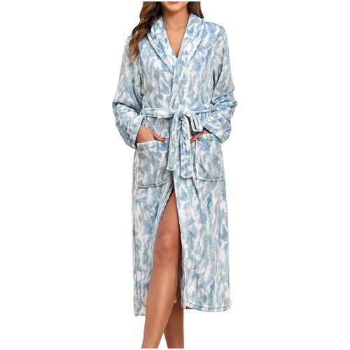 Women's Flannel Warm Robe Blue XL