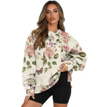 Sudadera de manga larga informal con estampado de mariposas y flores vintage para mujer, talla S.