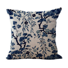 Decoratieve kussenhoezen voor de lente, 45 x 45 cm, blauw en wit, porselein linnen.