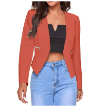 Blazer in cotone e lino da donna, maniche a 3/4, giacca casual con revers, giacca da completo aperta sul davanti con un bottone, cardigan formale da