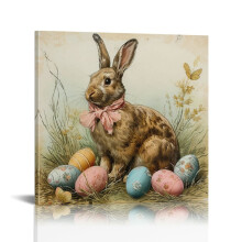 Stampa vintage di uova di Pasqua con coniglietto – Poster di coniglio su tela per camera da letto, soggiorno, bagno, ufficio – Regalo di Pasqua