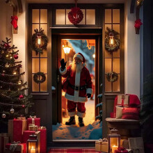 Faixa de porta do Papai Noel 180 x 89 cm, capa de porta natalina divertida, compatível com portas de entrada, decoração natalina para ambientes