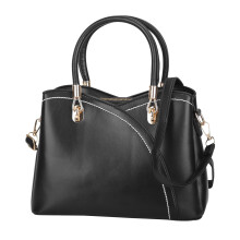 Schoudertas/crossbodytas van PU-leer, chique handtas voor dames, schoudertas met stijlvolle stiksels en verstelbare riem, zwart