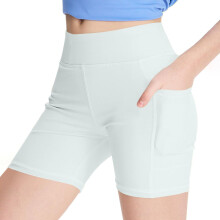 Radlerhose für Mädchen mit Taschen, hochgeschnitten, aus Spandex, mit Bauchkontrolle, für Fitnessstudio, Laufen und Yoga, weiß, 12-13 Jahre