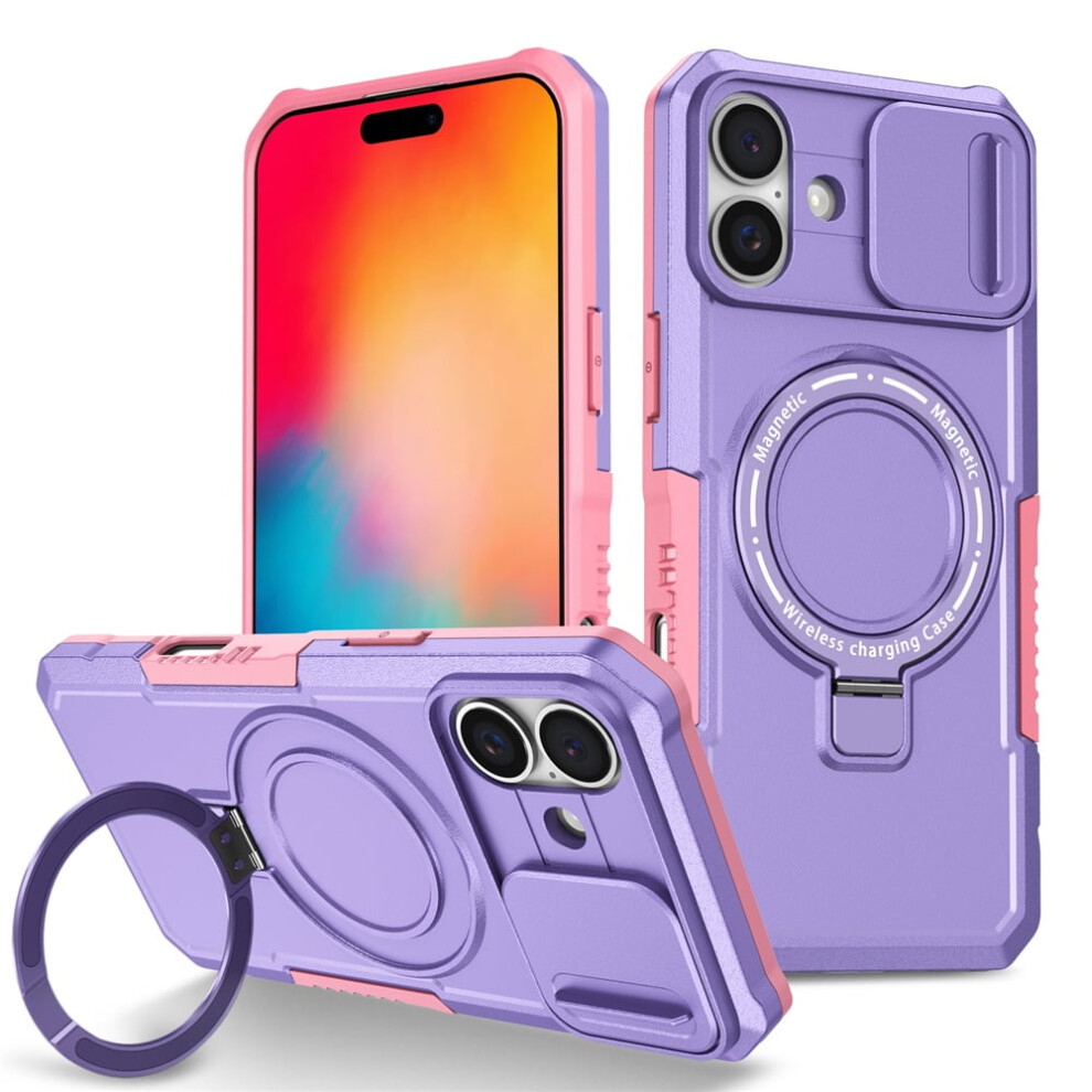 Iphone 16 Plus 6.7" Case Â Sliding Camera Cover, Magsafe Compatible, Shockproof, Hidden Kickstand & Ring Holder, Purple 9482726215448