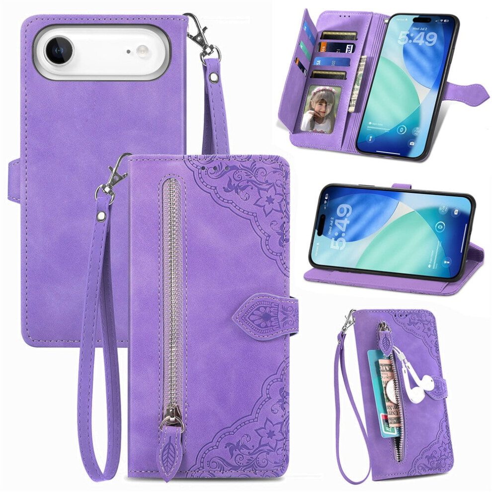 Magnetic Leather Wallet Case With Zipper, Kickstand & Wrist Strap For Compatible With Iphone Air 6.5-Inch 9482726215608