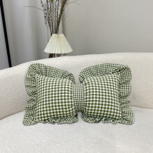 Euro Sham Pillow - Green Gingham Buffalo Check Ruffle Pillow Sham for Sofa, Bed & Living Room (20"x12")