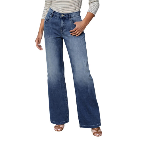 Højtaljede blå jeans med vide ben til kvinder