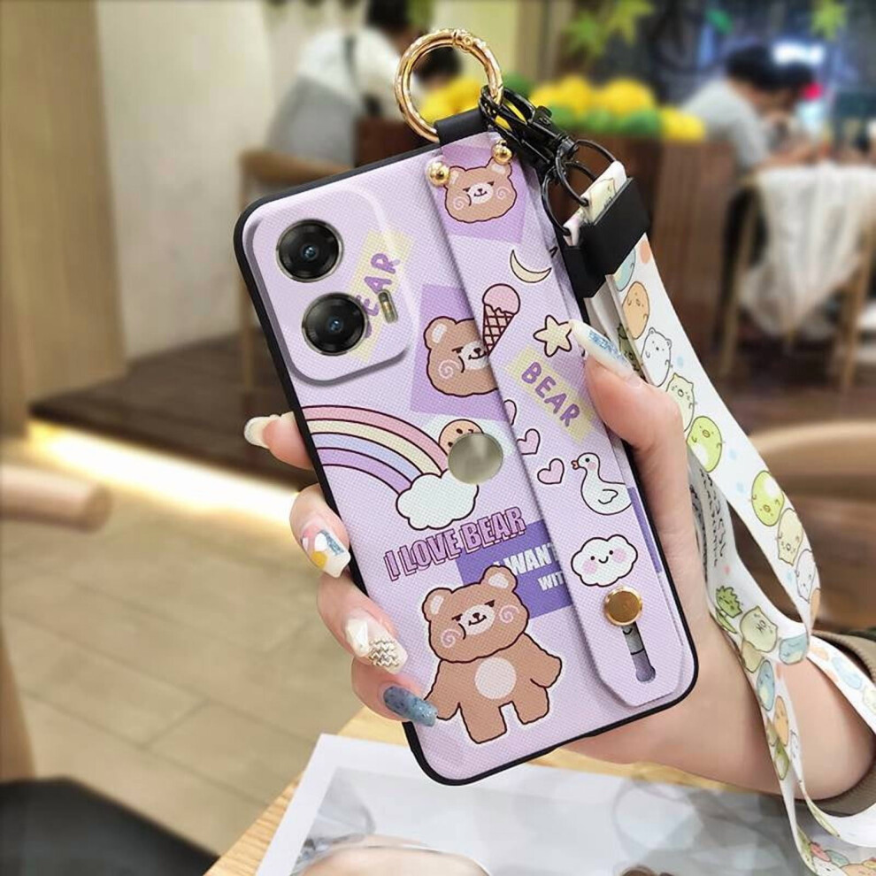 Moto G Stylus 5G 2024 Case: Cute Silicone Shockproof Anti-Knock Case With Cartoon Ring Holder & Wrist Strap, Dirt-Resistant 9482726218425