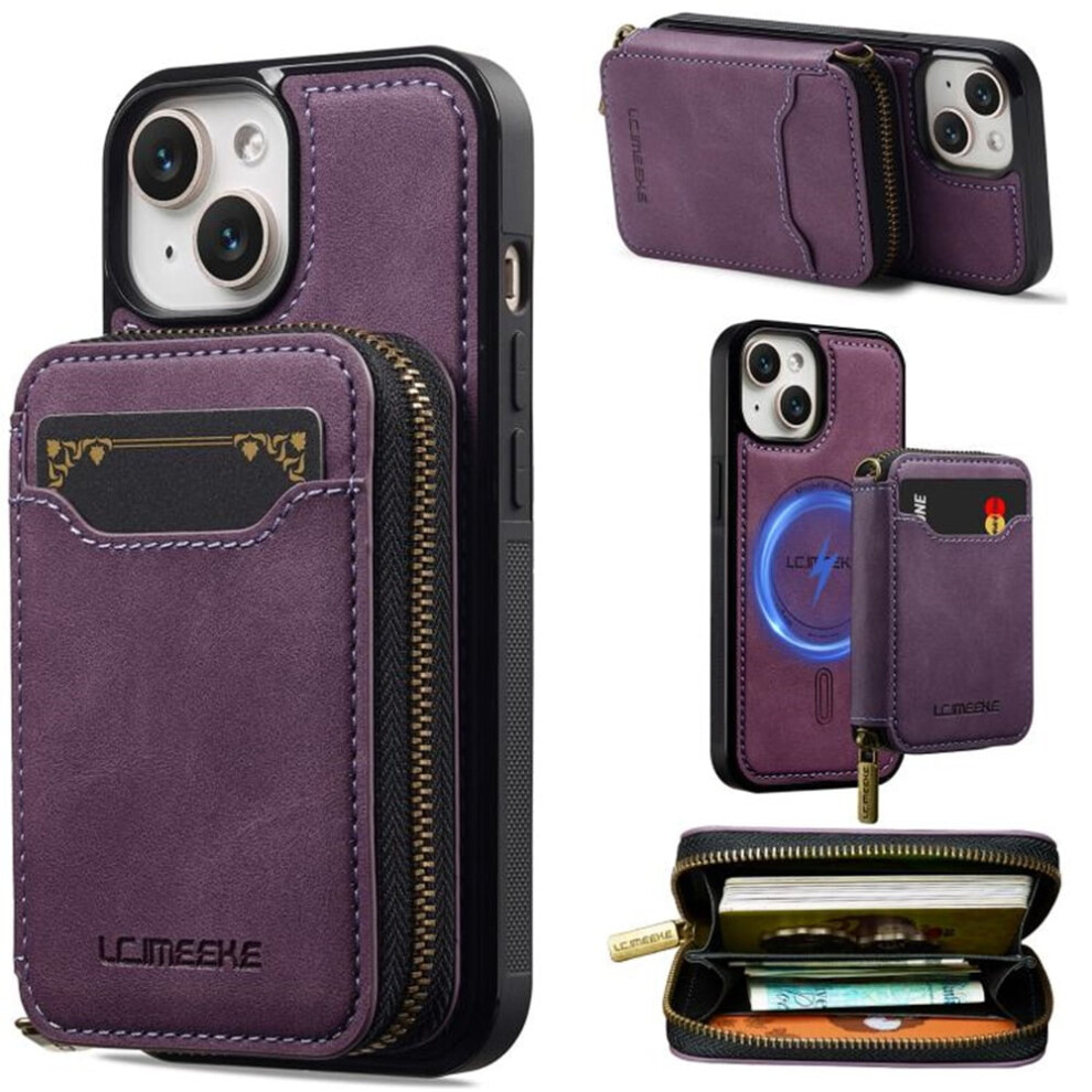 Leather Wallet Phone Case With Zipper Pocket For Iphone 15 9065194881126