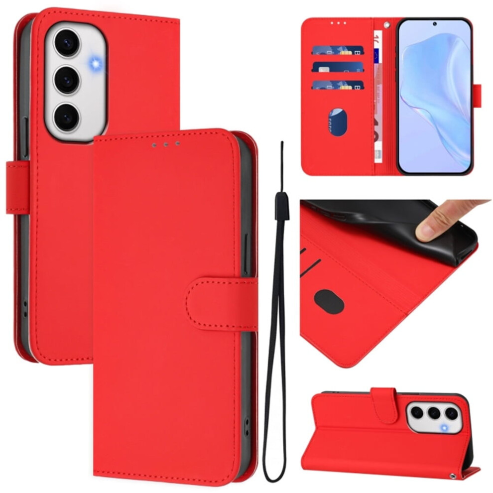 Wallet Case Compatible With Samsung Galaxy S24 Fe 5G Â Pu Leather Flip Folio With Magnetic Closure, 3-Card Slot & Wrist Strap, Red 9152228671676