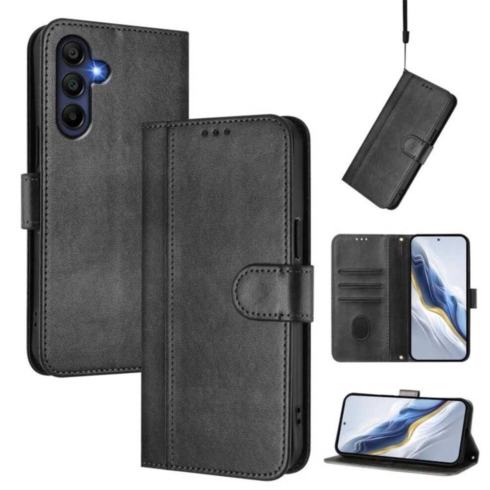 Compatible With Samsung Galaxy A17 5G 6.7" Wallet Flip Leather Tpu Case With Card Holder, Wrist Strap & Shockproof Protection Â Black 9152228671652