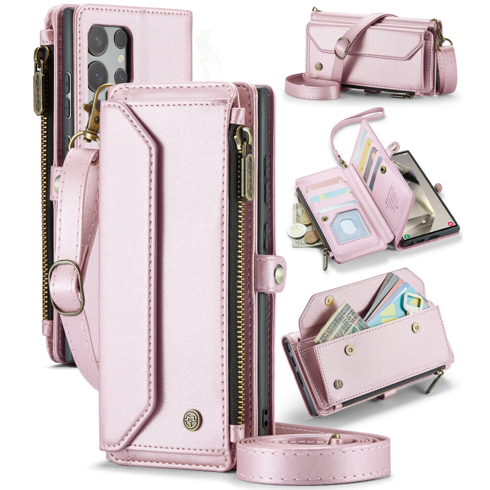 Caseme Leather Wallet Case For Compatible With Samsung Galaxy S24ultra Â Rfid Blocking, 10-Card Holder, Zipper Bills Slot, Magnetic Wrist Strap 9152228672680