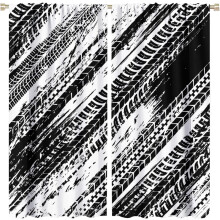 Abstract Tire Tracks Curtains Black & White 2 Panels 52x84in