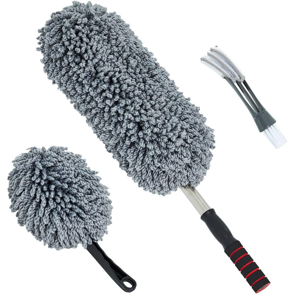 (3 Pack) Microfiber Car Duster Exterior Scratch Free, Extendable Handle Interior Multipurpose Dust Cleaning Duster For Car 9152228674783