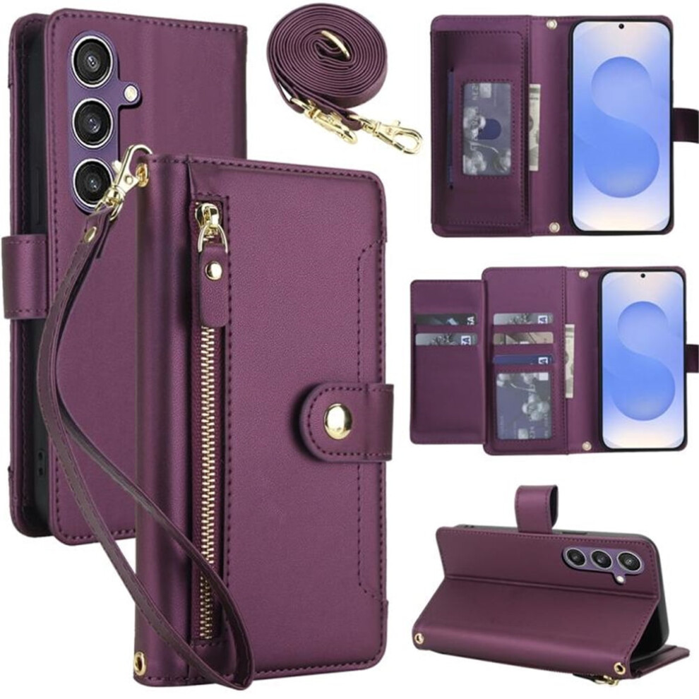 Rfid Blocking Wallet Case For Samsung Galaxy S24 Fe 5G 6.7", Shockproof, Multi-Card Slots, Zipper Pocket, Detachable Shoulder & Wrist Straps 9152228673441
