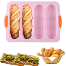 4-Cavity Silicone Bread Loaf Pan, Nonstick & Heat-Resistant, Compatible with Sourdough, Baguette, Hoagie Rolls, Hot Dog Buns