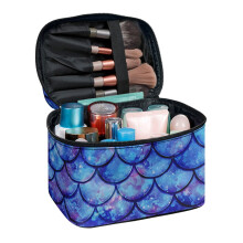 Blue Scale Top-Handle Cosmetic Bag with Brush Slots