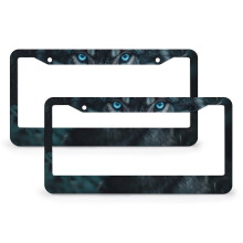 2PCS Wolf Blue Eyes License Plate Frame, Metal Animal Series, Compatible with USA/Canada Vehicles