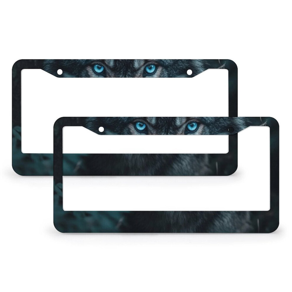 2Pcs Wolf Eyes License Plate Frame, Metal Animal Series, Compatible With Usa/Canada Vehicles Blue 9152228674523