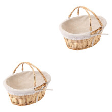 Set of 2 Willow Basket with Handle Wicker Shopping Picnic
