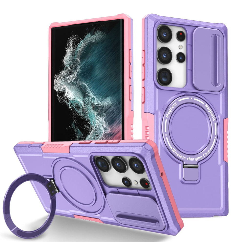 Shockproof Case For Samsung Galaxy S22 Ultra 6.8" Â Sliding Camera Cover, Magsafe-Compatible, Hidden Kickstand & Ring Holder Purple 9152228672000