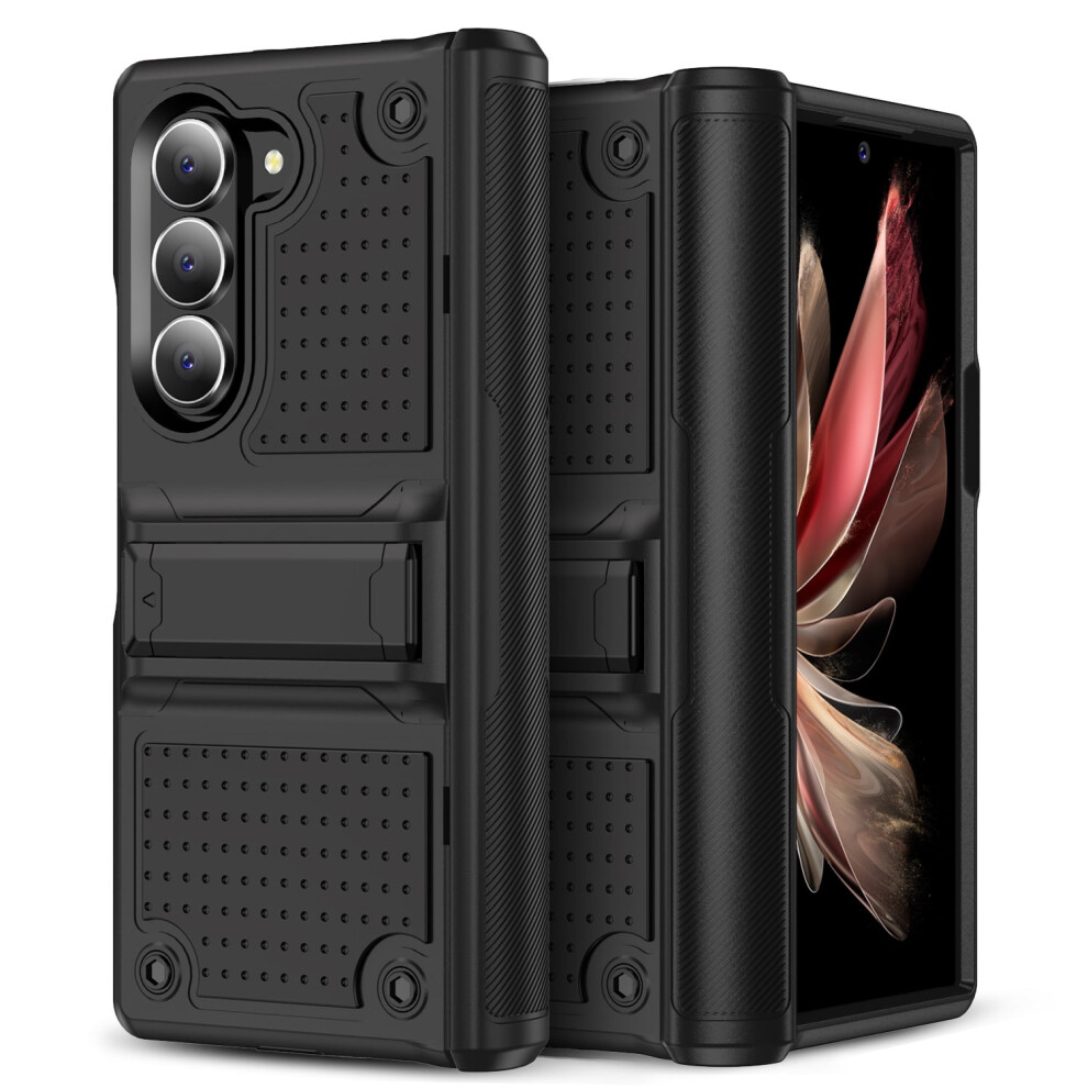 Shockproof Hybrid Case For Samsung Galaxy Z Fold 6ÂPc + Silicone, Kickstand, Lightweight, Black 9152228674431