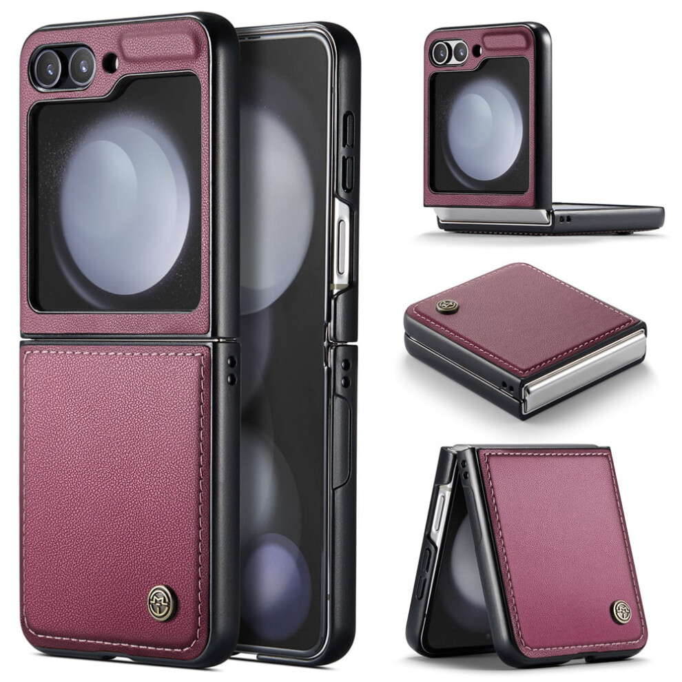 Caseme Leather Wallet Case For Samsung Galaxy Z Fold5 Â Rfid Blocking, Magnetic Clasp, Kickstand, Wine Red 9152228674899